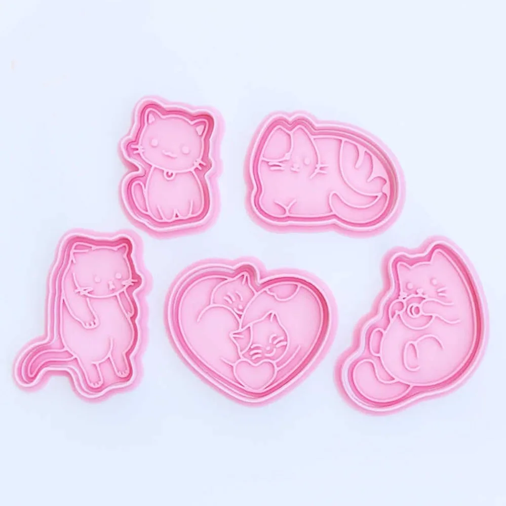 Cute Cat Cookie Cutters Biscuit Mold Stamp Kitchen Baking Pastry Bakeware Dessert Baking Supplies 5