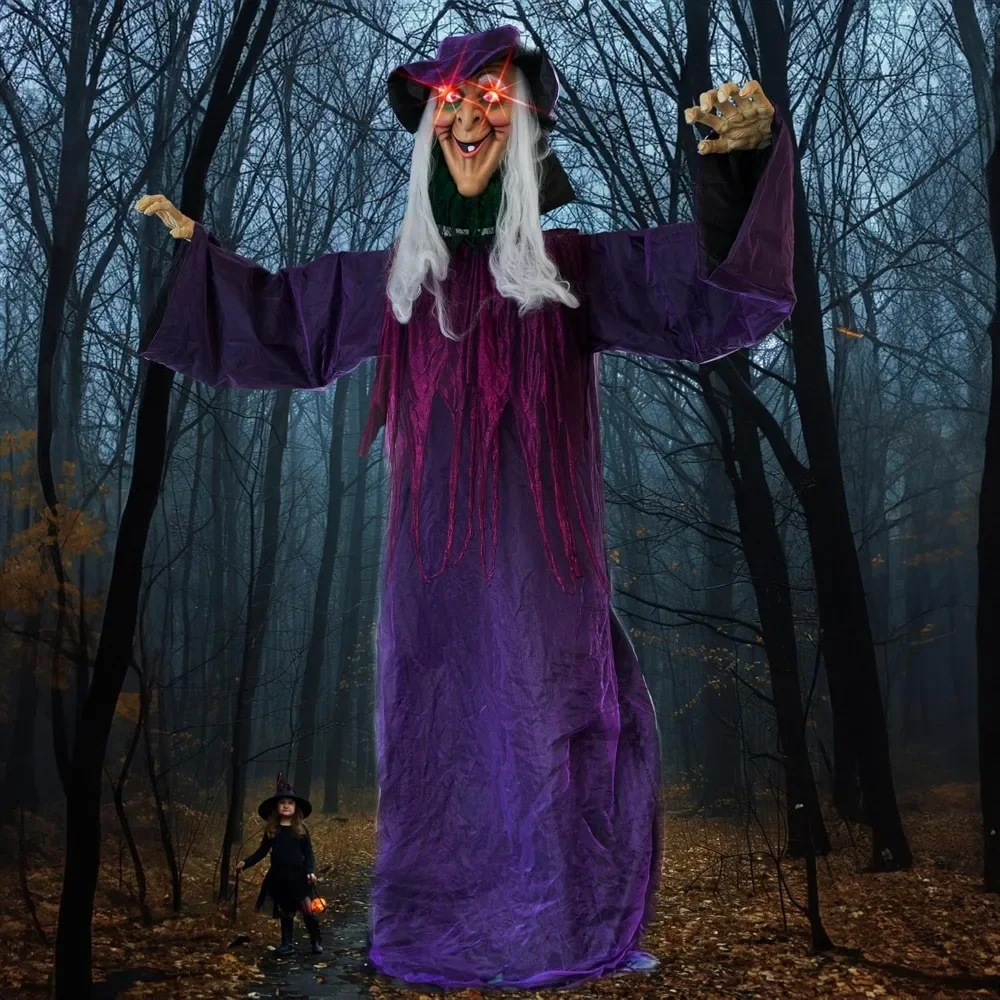 

12FT Halloween Animatronics Witch Decorations, Giant Animated Standing Talking Witch with Red Eyes Sound & Touch Activated Scary