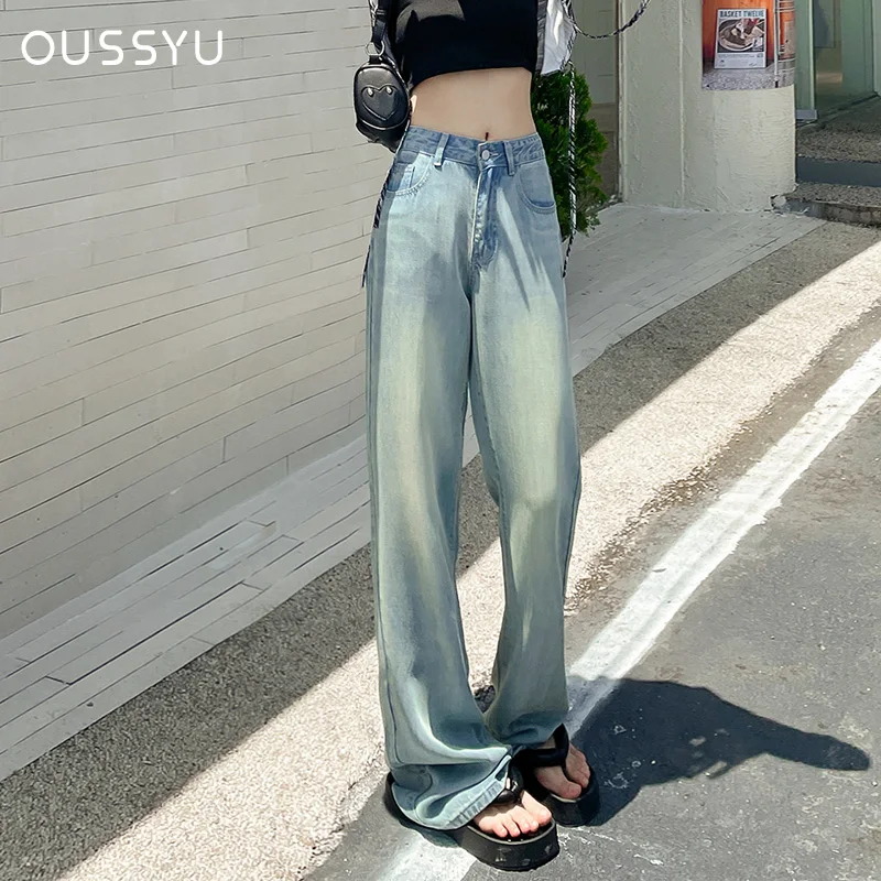 Summer 100% Lyocell Jeans Women High Waist Soft Comfort Vintage Wide Leg Pants Woman Y2k Streetwear Loose Denim Trousers Female