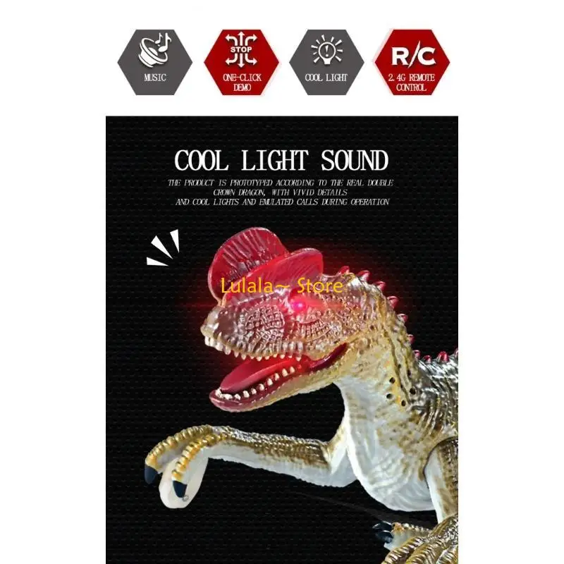 Y4QA เดินของเล่นไดโนเสาร์ไฟฟ้า Dilophosaurus กระพริบตาจำลองไดโนเสาร์ Action Figure เด็กโปรดปรานของขวัญ