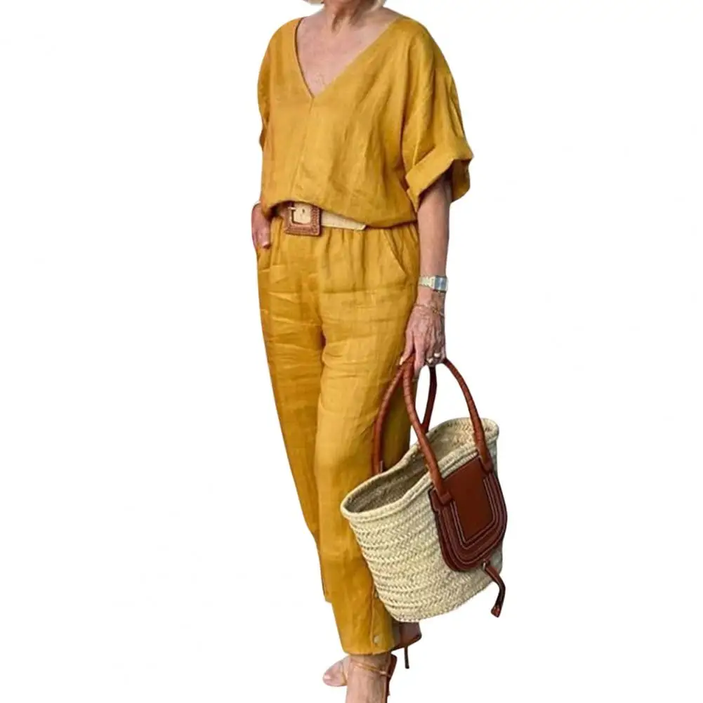 2 Pcs/Set Chic Top Pants Suit Leisure Fall Top Pants Suit Two Pieces High Waist Firm Stitching Comfortable