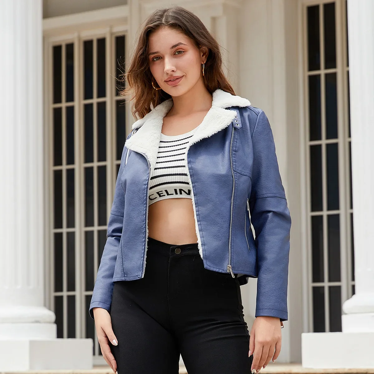 Women Faux Leather Short Coats Turn Down Collar Zipper Slim Fit Y2k Coat Thick Warm Full Sleeve Autumn Winter Casual Jackets