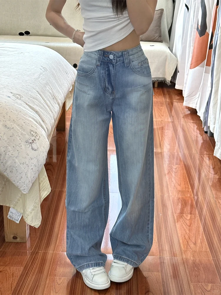 

High Waist Wide Leg Denim Jeans Women's Loose Straight Cut Sensation Floor Length Trousers Slimming Effect plus Size