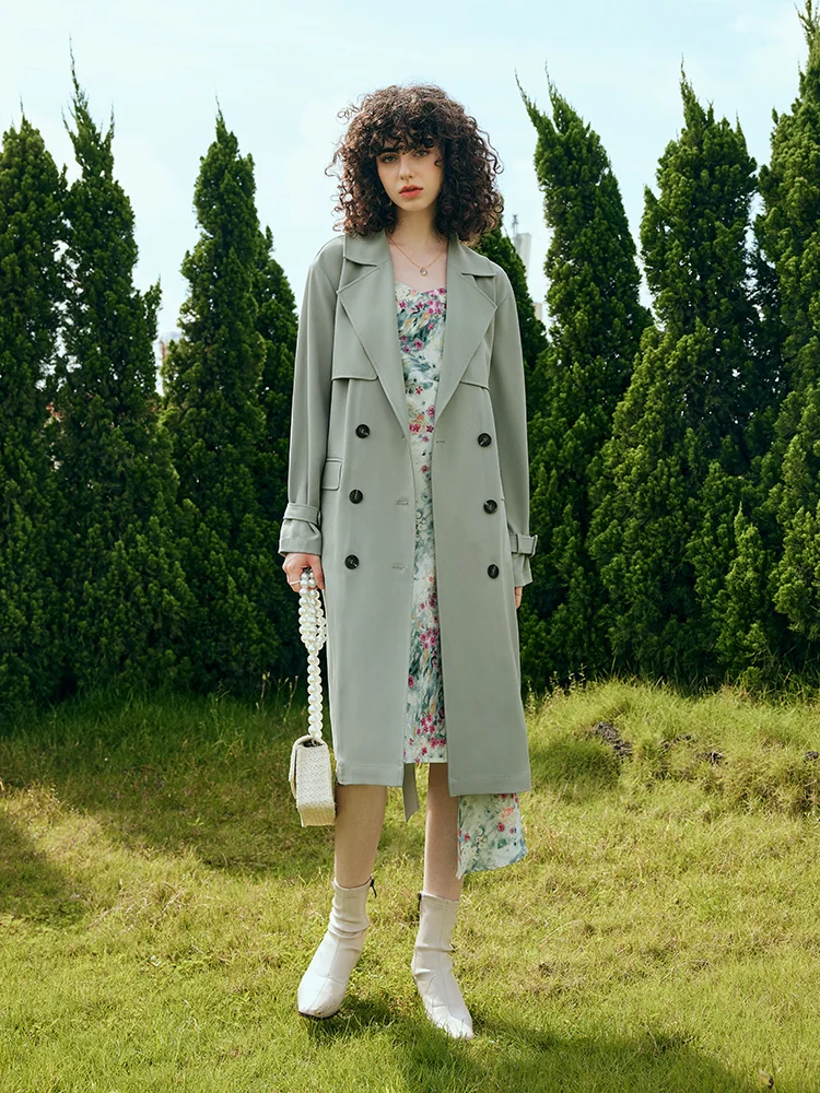 

OLrain Long Trench Coat for Woman 2025 Autumn Korean Fashion Double-breasted Belted Elegant Coat Ladies Outerwear O23QF83305