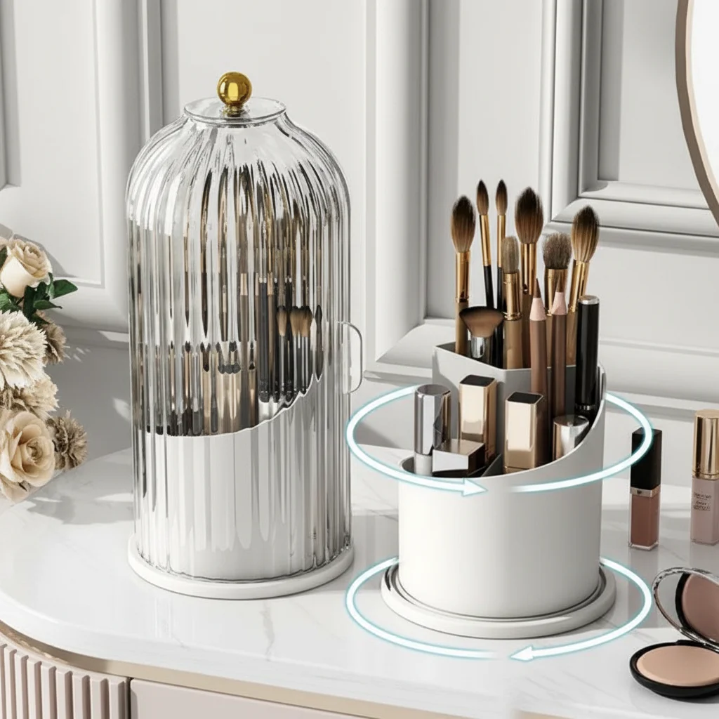 

360 ° Вращающийся держатель для кистей для макияжа, органайзер для хранения помады и карандашей для бровей