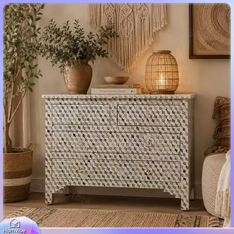 Modern Bone Inlay Storage Cabinet Handmade Wooden Dresser with Drawers Eco Friendly Bedroom Living Room Hotel Furniture Decor