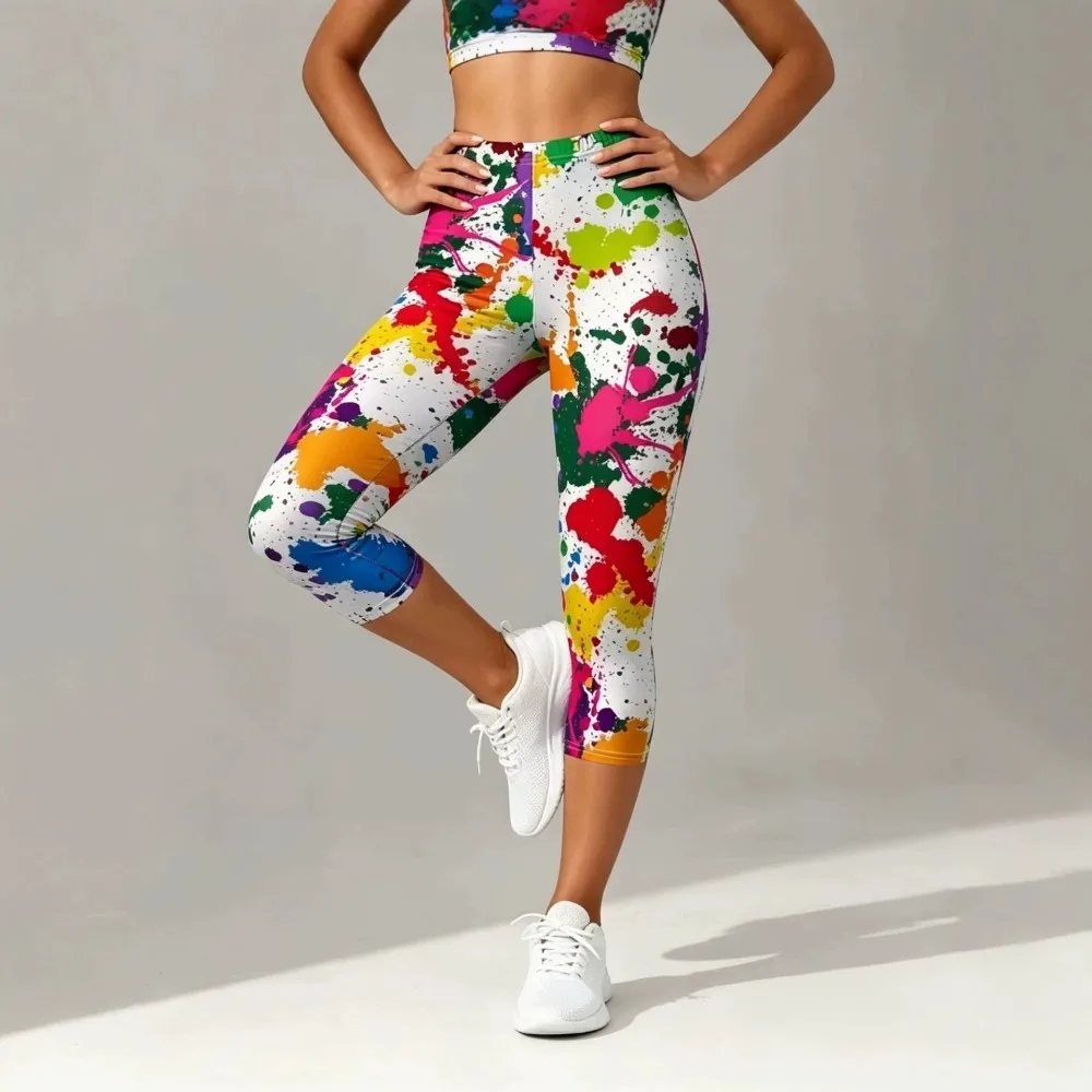 Women Retro Comic Graffiti Letter Print High Waisted Leggings Slimming Skin-Friendly Breathable Soft Flattering Gym  Comfy