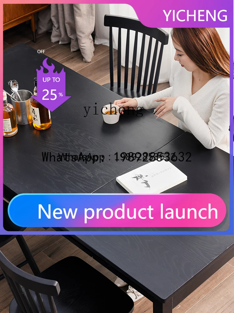 

KTZZ Solid Wood Dining Table Retractable Black French Retro Oak Folding Log Dining Table