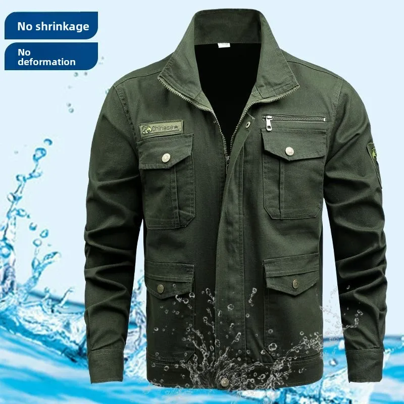 Work Clothes Set Men's Wear-resistant Dirt-resistant Labor Insurance Clothes Welding Clothes Construction Tooling Embroidery