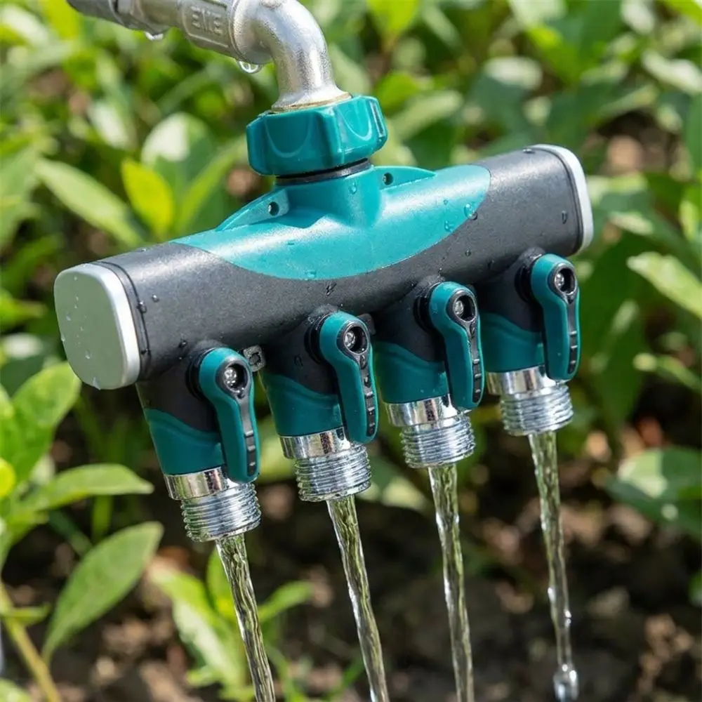 3/4 Inch 4 Way Hose Connector Splitter Adjustable Zinc Alloy Water Tap Hose Splitter Distributor Corrosion Resistant