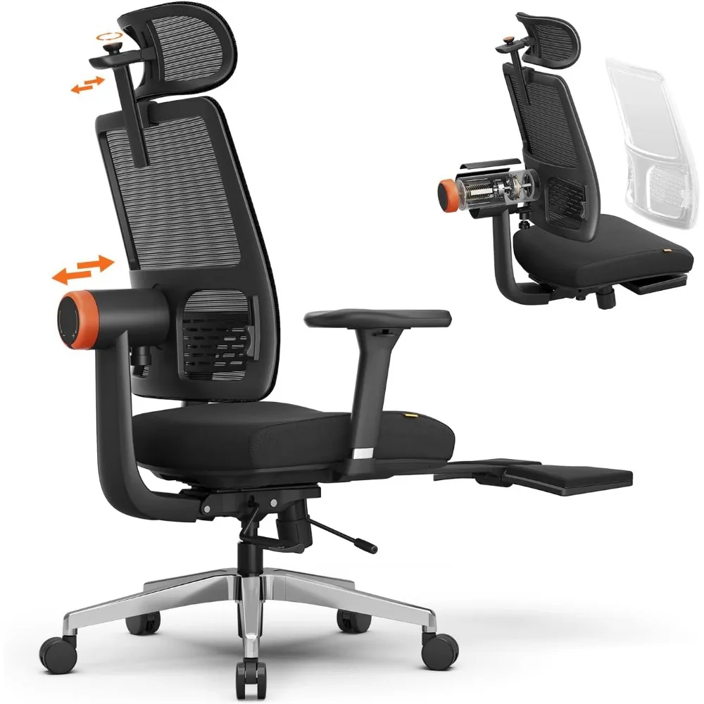 

Ergonomic Home Office Chair-Office Desk Chair with Footrest, Auto-Following Backrest & Headrest, 4D Armrests, 96°-136° Recline