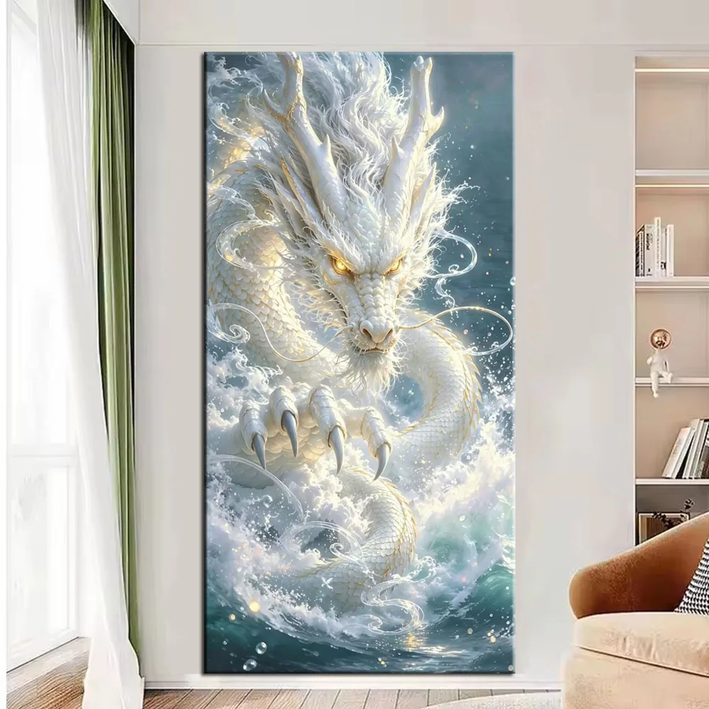 DIY Diamond Painting Cross Stitch White Dragon and Green Dragon Picture Full Drills Diamond Mosaic New Collection Home Decor