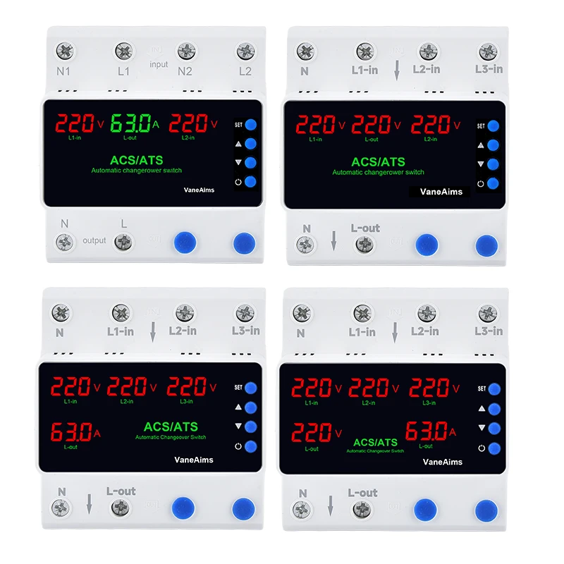 Automatyczny przełącznik zasilania ATS Dual Power 220V z zabezpieczeniem przed przepięciem i podnapięciem na szynę DIN, 63A 100A, trójfazowy selektor zasilania fotowoltaicznego (PV) — 2