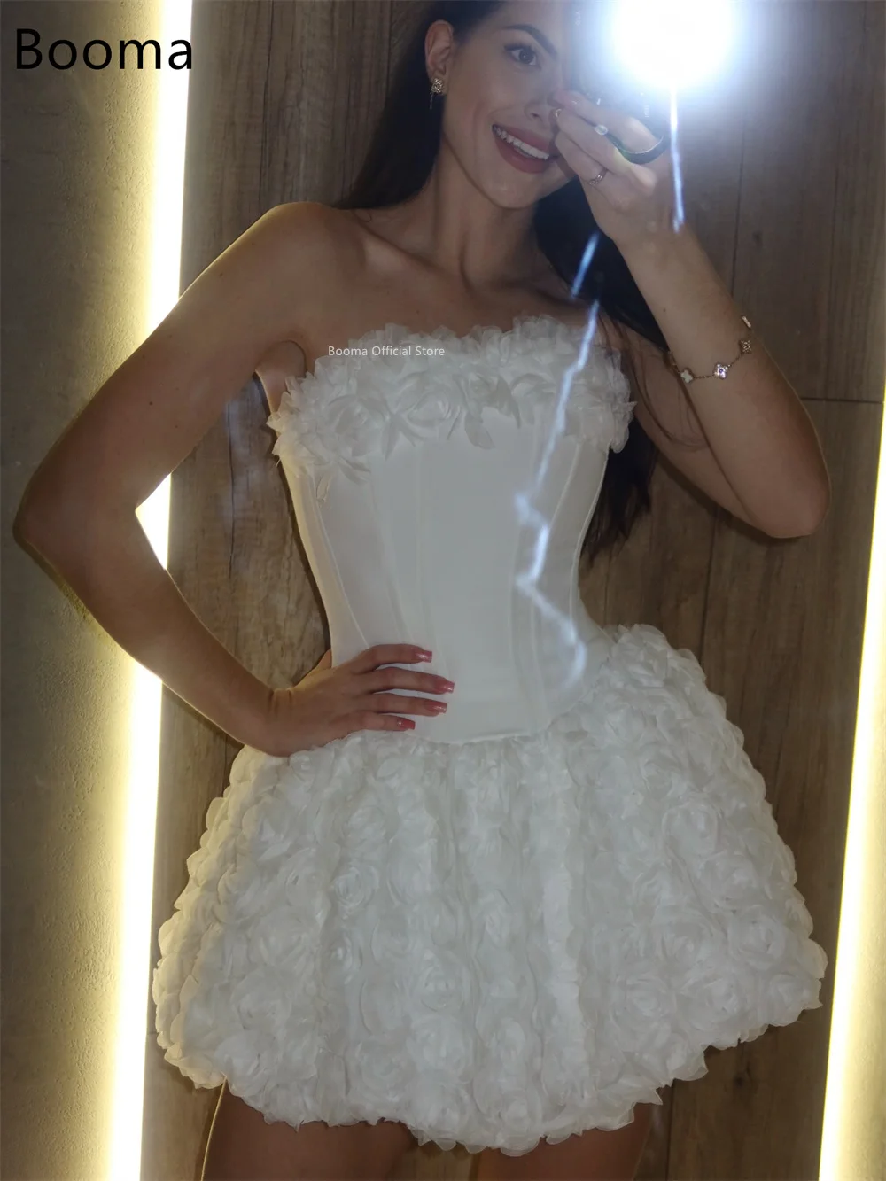 Booma A-Line sin tirantes flores Mini vestidos de novia elegantes sin mangas vestido de novia Simple hecho a medida 2025