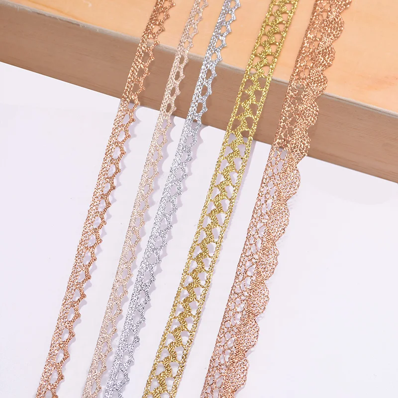 7-24mm Gold Silver Lace Trims Embroidery Laces Ribbon Sewing Lace Trim Fabric For Wedding Party Decoration African Lace Fabric