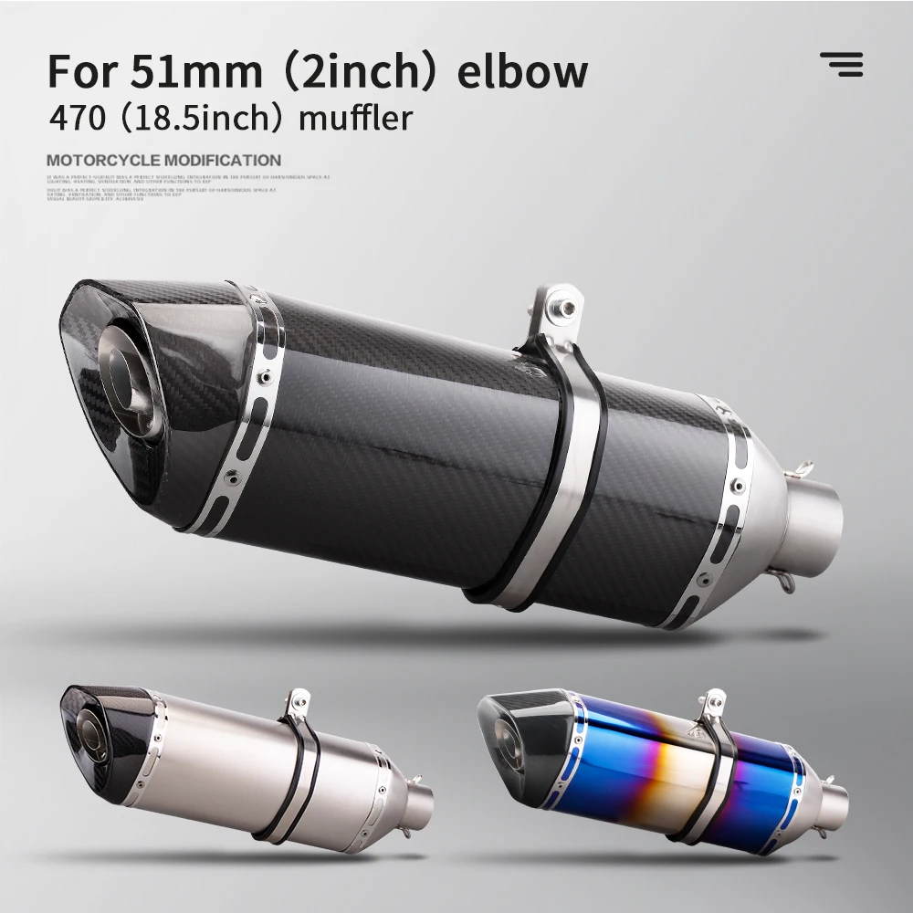

universal Motorcycle exhaust carbon 470mm Sports 51mm exhaust click150 pcx150 cbr150r fz150 adv150 r15v3