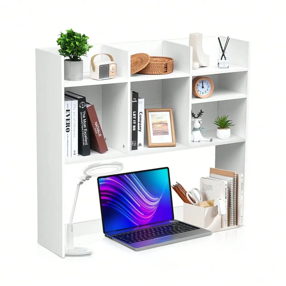 

Wooden Desktop Bookshelf Large Capacity 7 Compartment Storage Cabinet Multi Functional Computer Desk Organizer For Dorm Bedroom