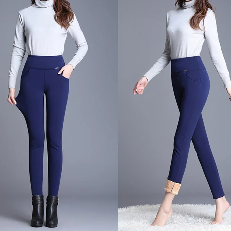 

Casual Warm Velvet Soft Trousers Winter Office-lady Thickened High Waisted Outerwear Fashion Fleece Elastic Leggings Pants 29644