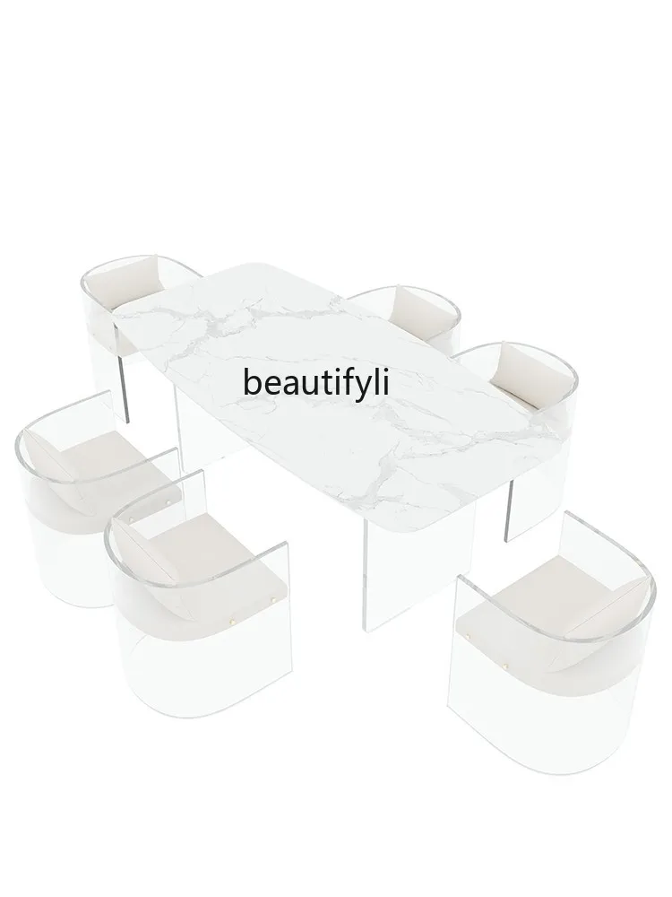 

Imported Acrylic Stone Plate Dining Table Creative Modern and Simple Designer Chair Light Luxury Dining Tables and Chairs Set