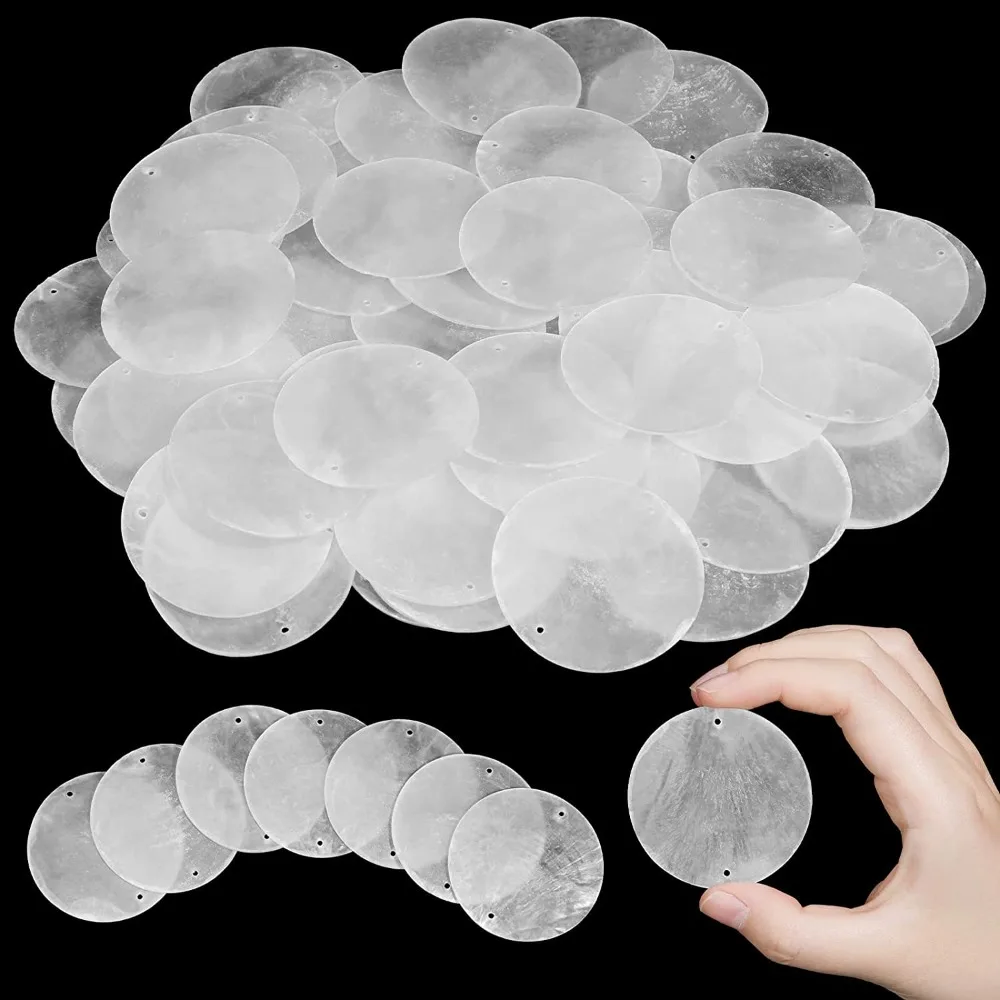 

60 Pcs Round Capiz Shells with 2 Holes,2 Inches White Shells for Crafting,Sea Shell Discs for DIY Wind Chimes Jewelry Making