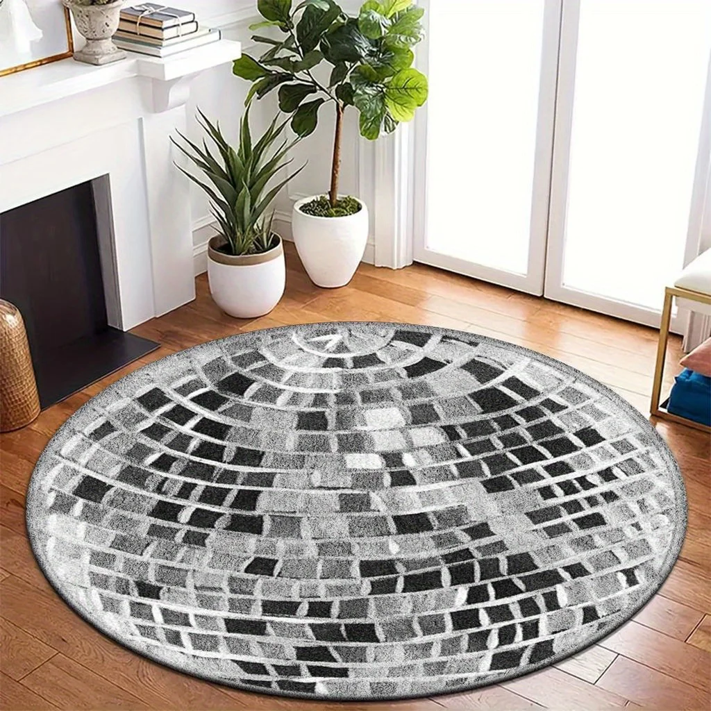 Vibrant Disco Ball Round Area Rug - 2D Printed Non-Slip Floor Mat for Entryway Living Room & Easter Decoration, 1PC