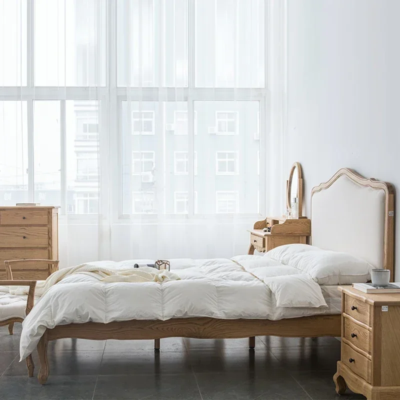 Export Antique French American Bed Oak Solid Wood Country Bed Classic