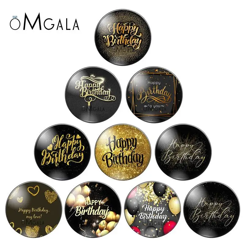 Giliter Happy Birthday Phrase Patterns Round photo glass cabochon demo flat back Making findings 10mm/12mm/18mm/20mm/25mm/30mm