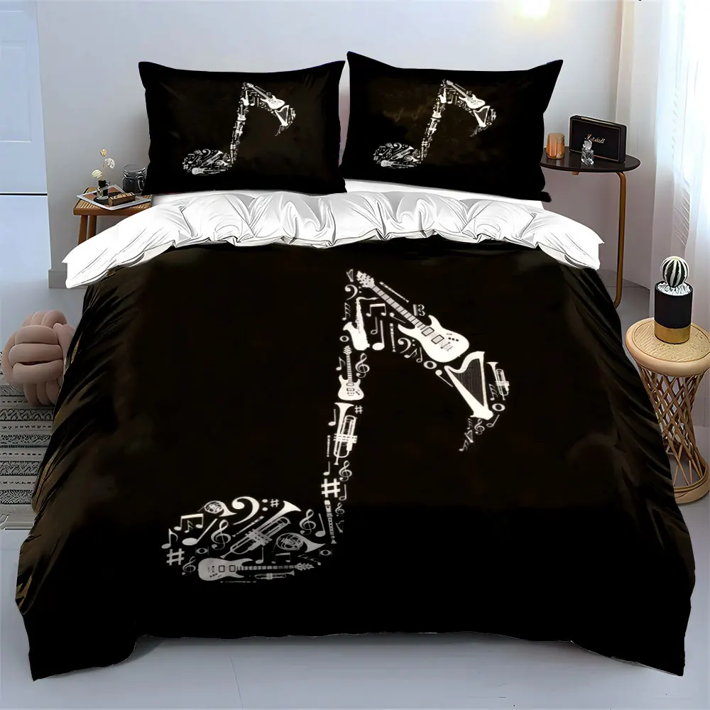 Music Note Art Decor Set Soft Skin-Friendly Bedding Set Includes 1 Duvet Cover And 2 Pillowcase, Gift