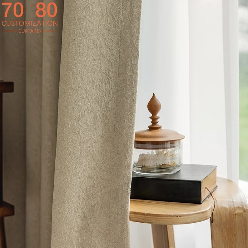 Milk Tea Chenille Paisley Jacquard Thickened Blackout Heat Insulation Curtains for Living Room Bedroom French Window Balcony