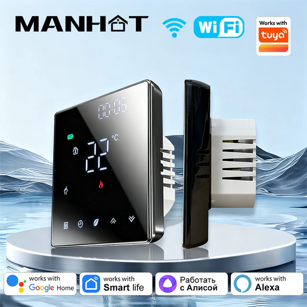 MANHOT Smart WiFi Thermostat Water/Electric Floor Heating Gas Boiler with Voice Control Weekly Schedule With Alexa Google Home