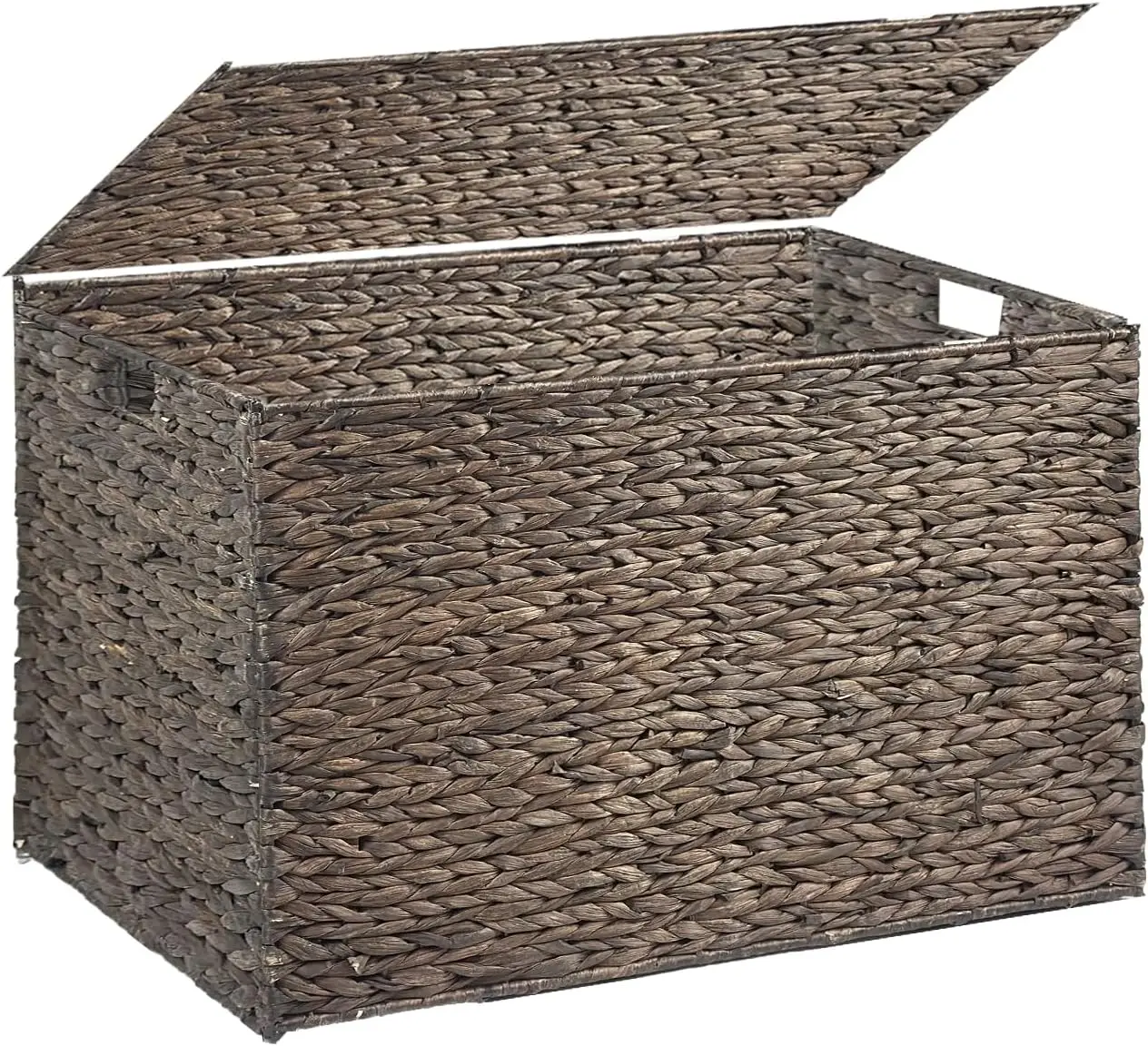 

27.7 Gal Woven Storage Basket with Lid, Foldable, Metal Frame, Handles, Brown