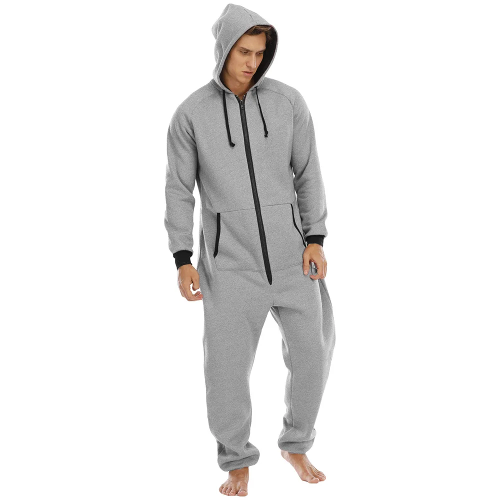 Pijamas gruesos de una pieza para hombre, ropa de dormir informal, suéter con capucha, holgado, con bolsillo, mono cálido para el hogar, Otoño e