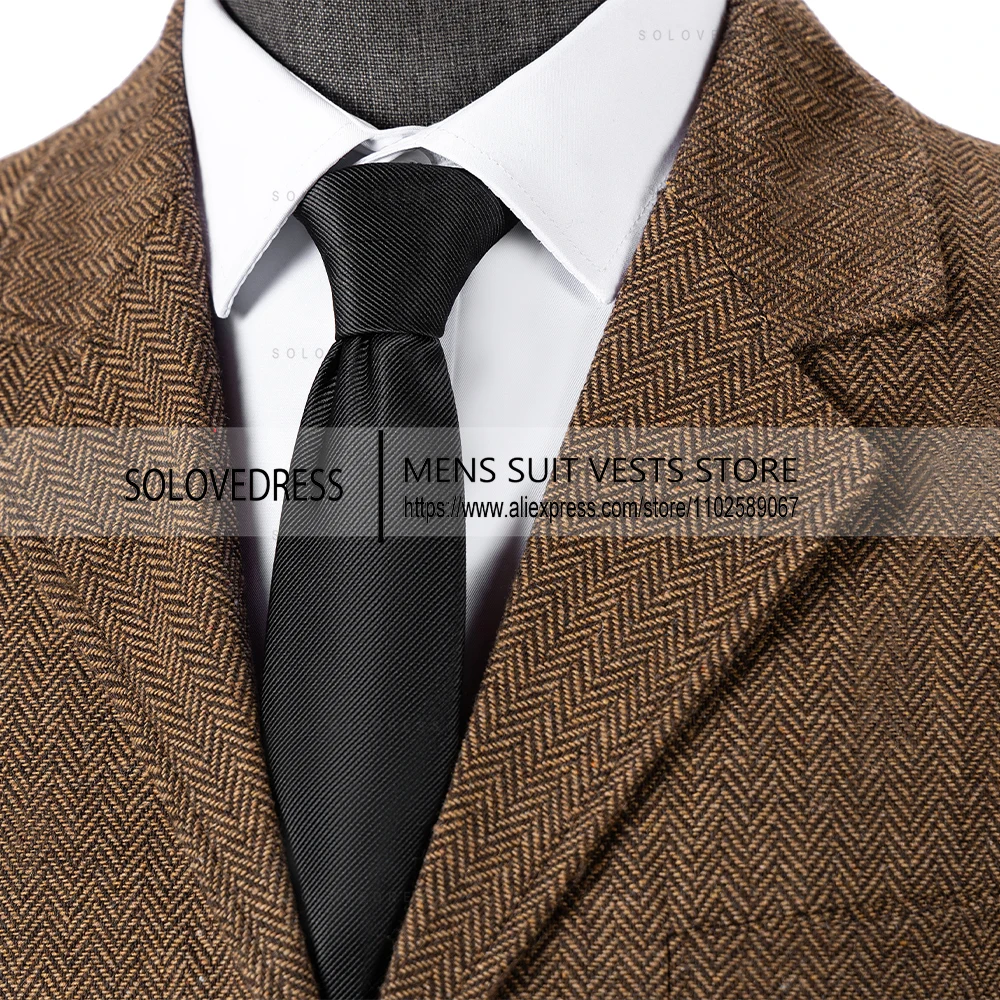 남성용 헤링본 조끼 트위드 수트 싱글 브레스티드 비즈니스 조끼 재고 있음