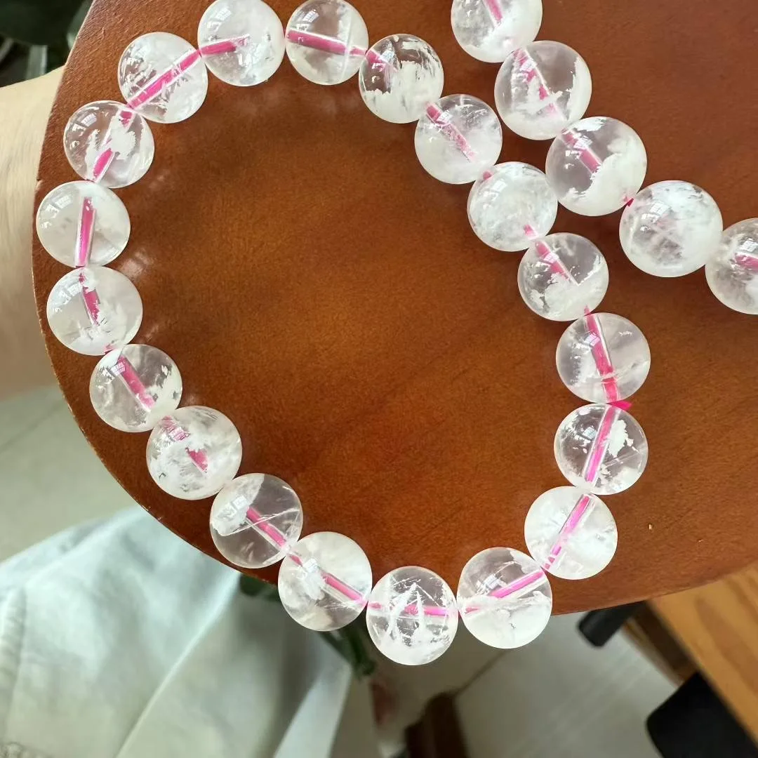 

Natural Snowflake Rutilated Quartz Bead Bracelet Healing Crystal Charm For Women Energy Jewelry Gift 1PCS 10/11/13/14/15/16MM