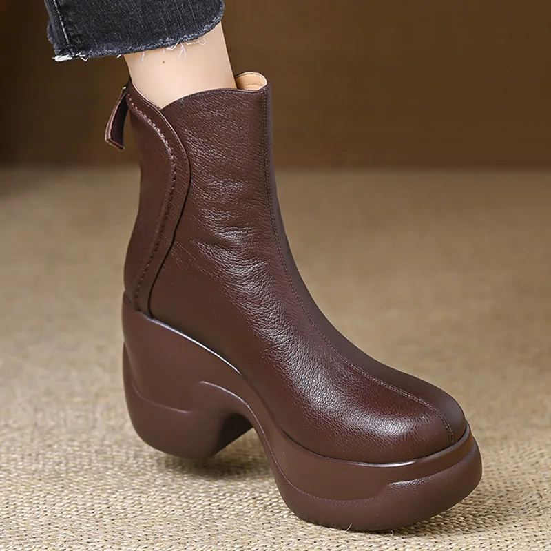 

Casual Short Boots for Women 2026 Ultra High Heels Casual Round Head Back Zipper Thick Heel Chelsea Boots