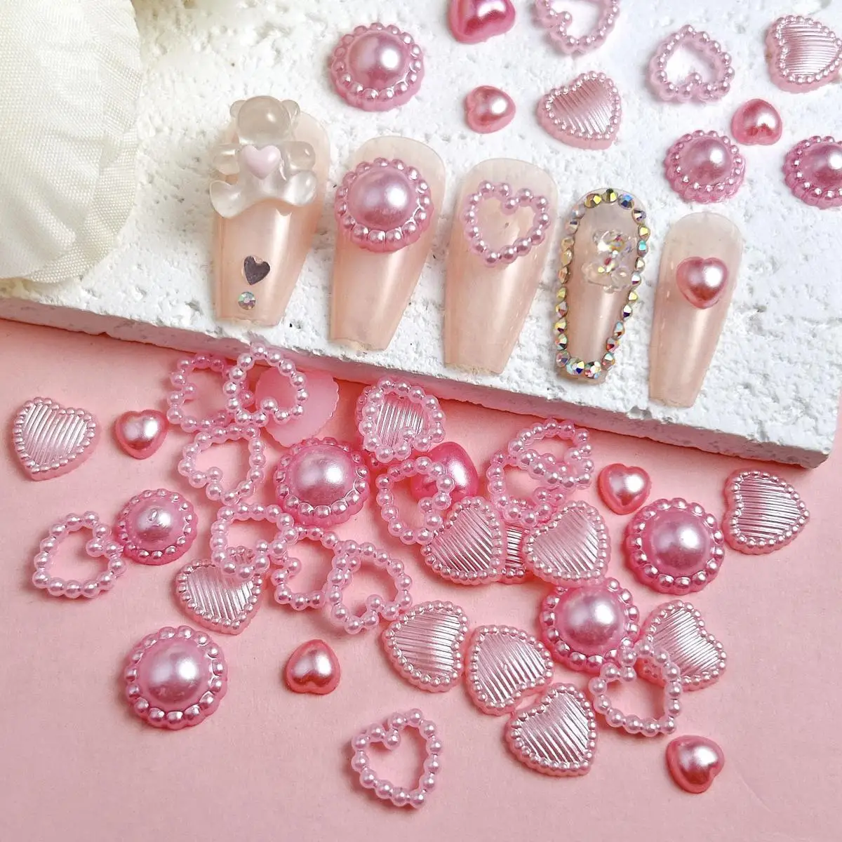 50 pièces minimaliste simulé perle coeur ongles breloques 3D couleur unie artificielle Flatback tournesol perle Nail Art décorations bricolage
