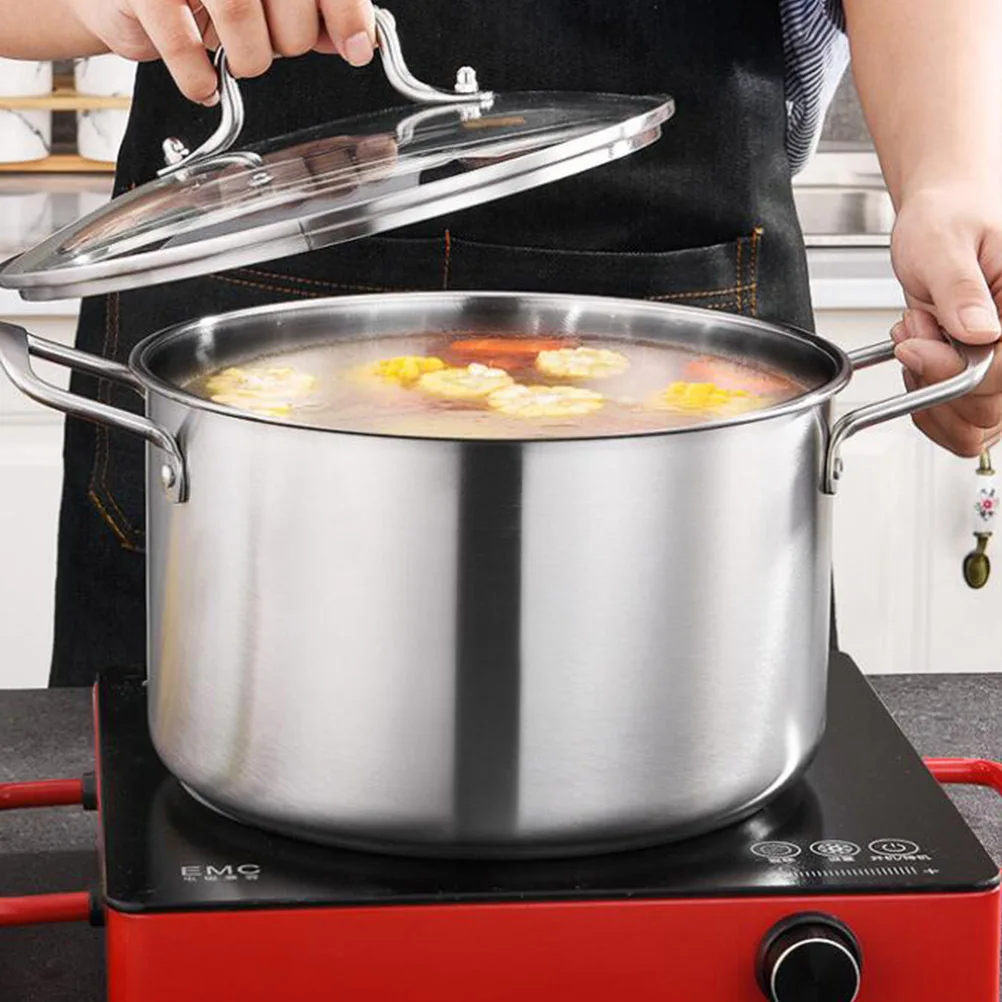 

1Pcs Large Capacity Soup Pot Stainless Steel Tempered Glass Cover Riveted Handle Multi Function Energy Efficient Cooking