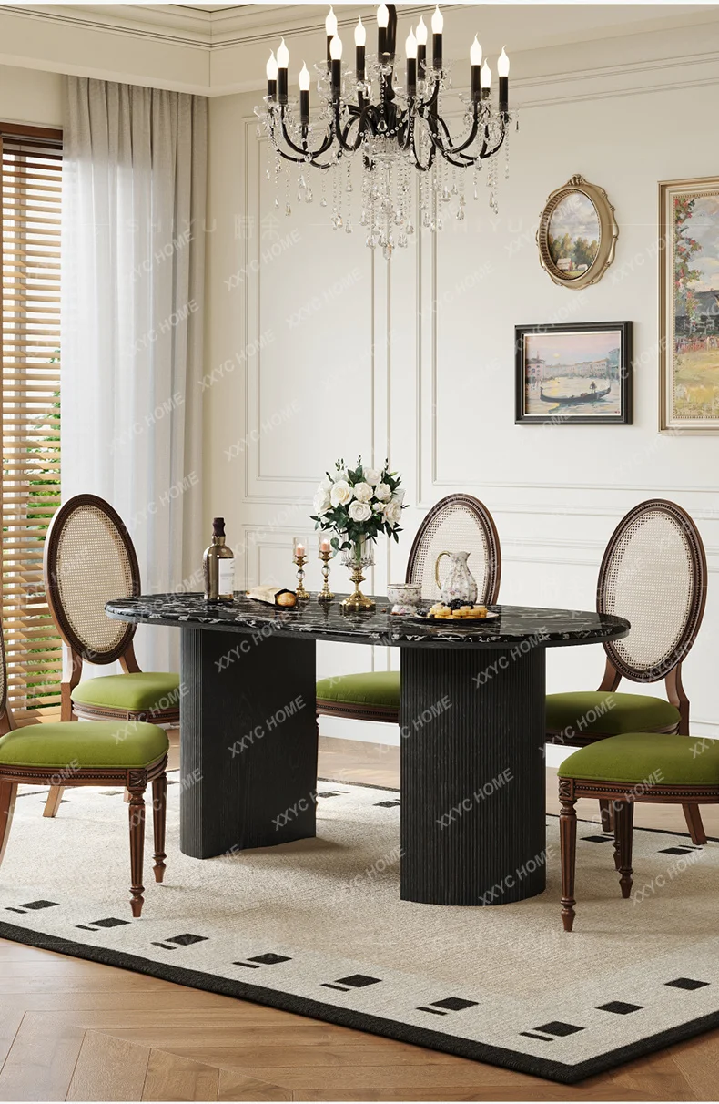 XX Natural marble dining table retro  solid wood dining table