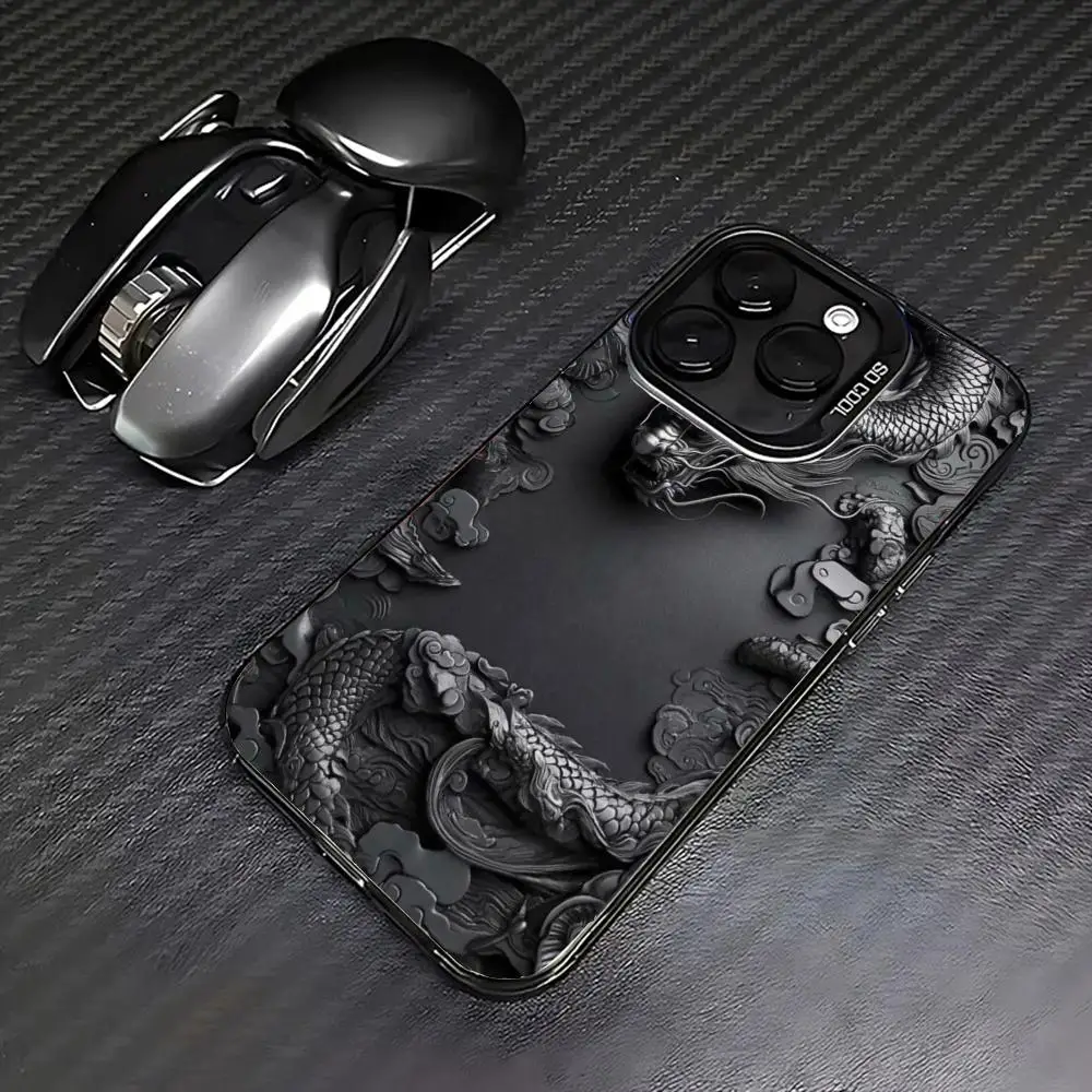 

Black dragon case for iPhone 16 15 14 13 12 11 Pro/ Max/Plus shock-proof rear cover anti-fingerprint