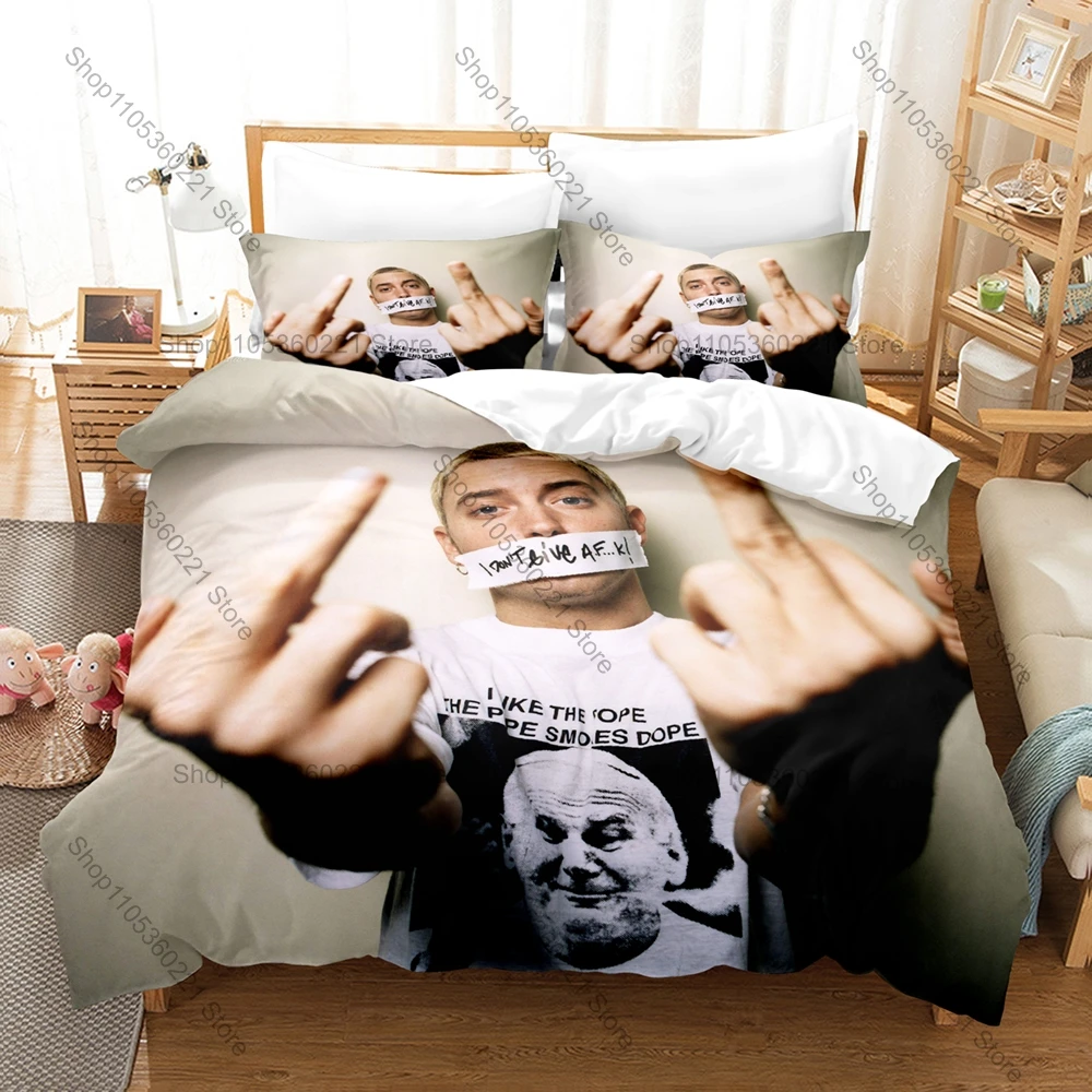 Cool Legendary White Rapper E-Eminem Full Printed 3PCS Bedding Duvet Cover + 2 Pillowcases Teen Dorm Home Decoration
