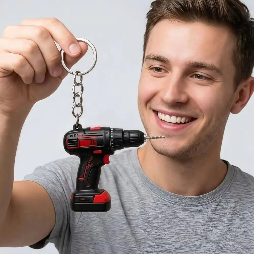 Lifelike Electric Drill Key Chain Cool Design PVC Drill Key Ring Electric Drill Shape Mini Size Handheld Drill Pendant