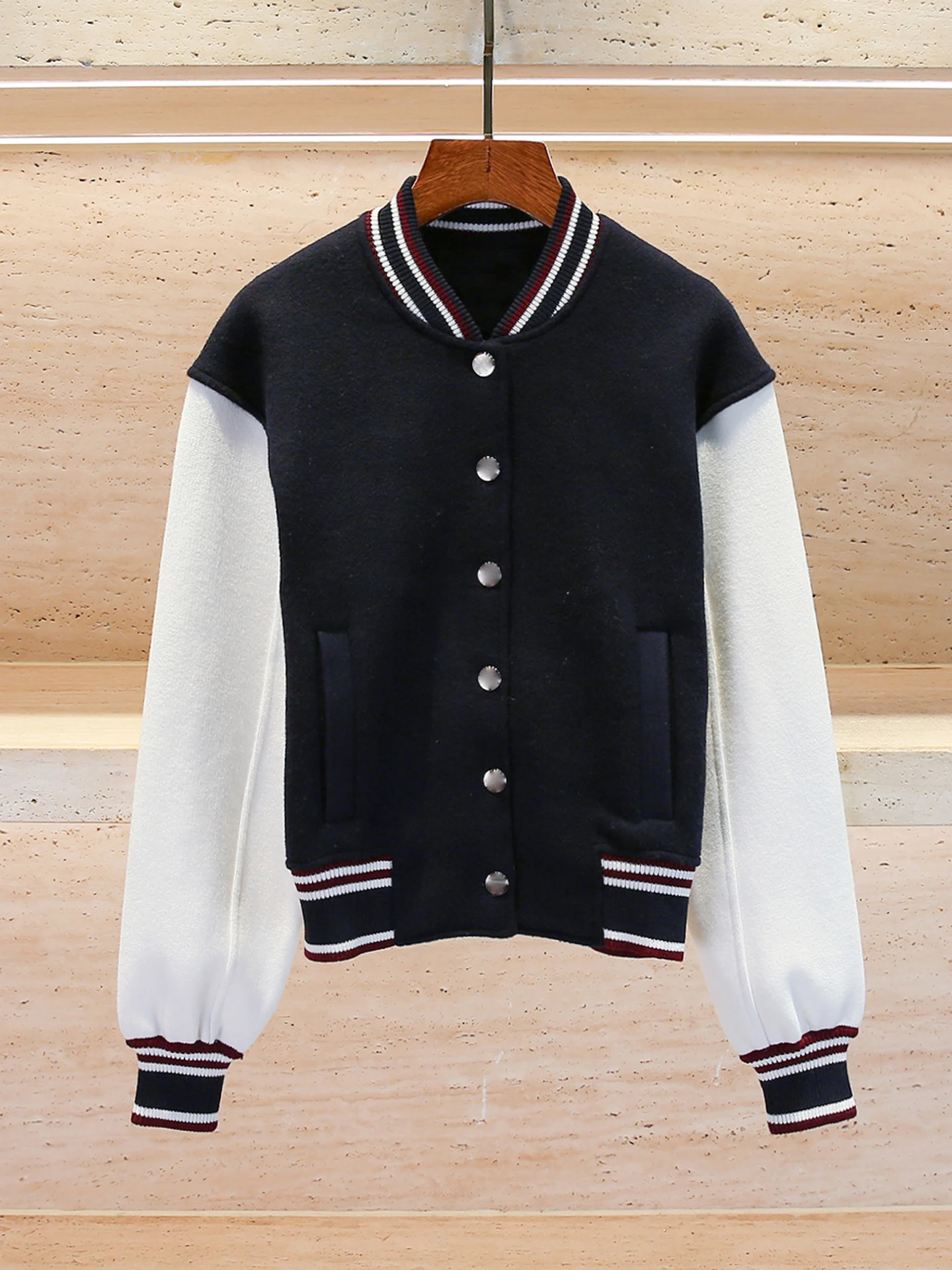 

M Home Nan You High End Women's Spor Sle Stand Collar Baseball Jaet Outerwear for Autumn Winter Ladies Faion