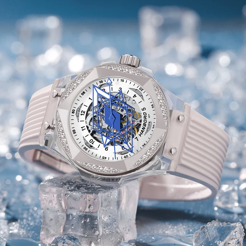 HANBORO Tattoo Watch Men's and Women's Mechanical Watch Fully Automatic Transparent Hollow Watch