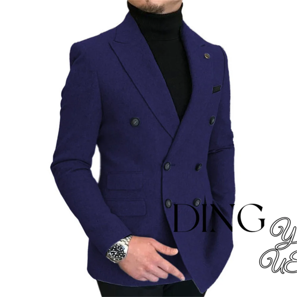 Double Breasted Lapel Suit Men\'s Slim Fit Overcoat Jackets Man Wool Blazer Herringbone Dress Slim Fit Men\'s Suit Men\'s Casual