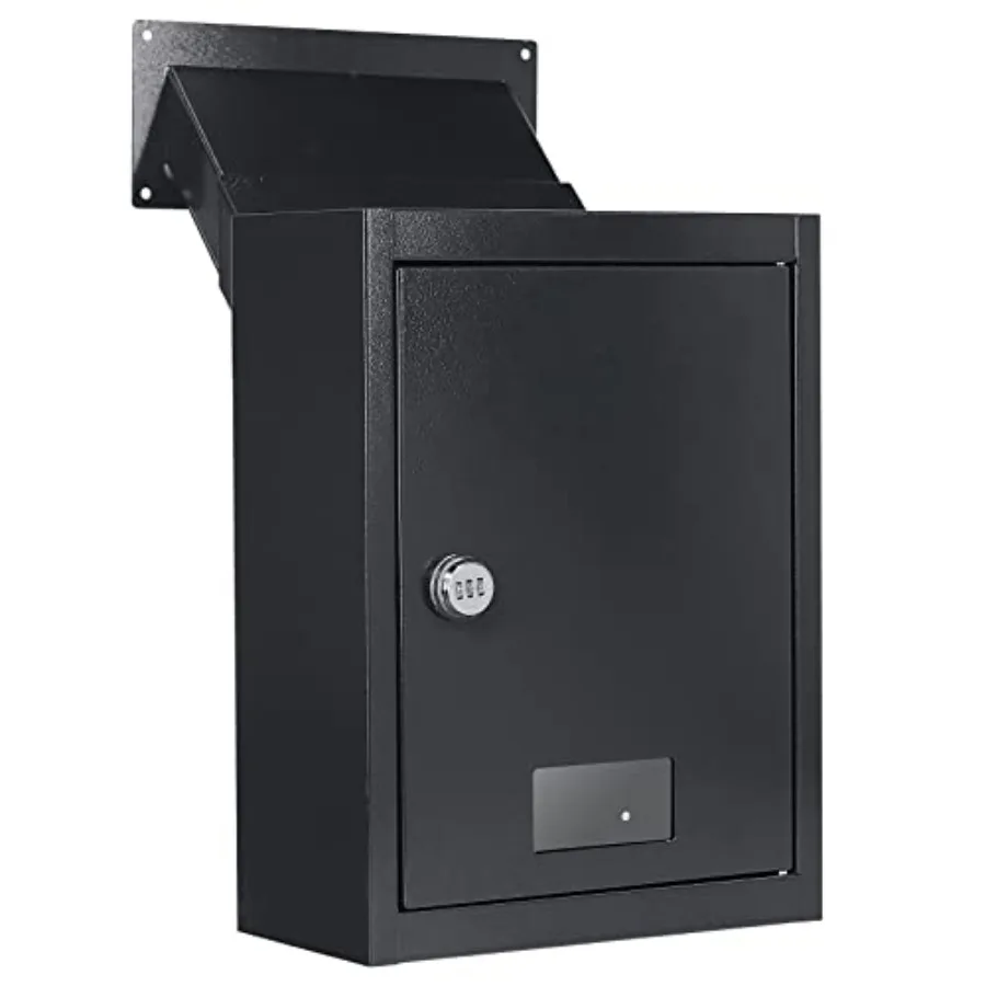 

Through The Wall Deposit Safe 16.5" x 12.5" x 6" Adjustable Chute Deposit Safe Mail Box Black Rainproof Mail Slots Walls Thickn