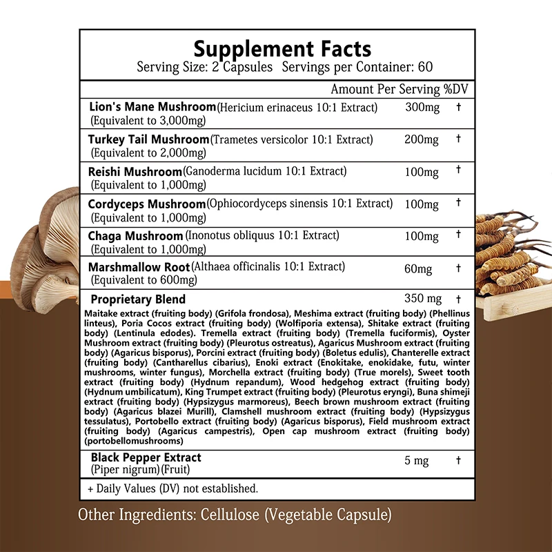 Lion's Mane Capsules - For Sleep, Reduces Stress, Boosts Immunity, Boosts Brain Function, Enhances Memory and Concentration