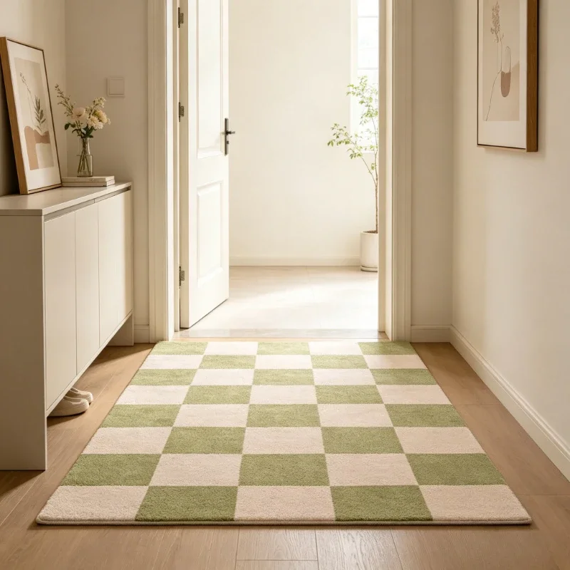 Minimalist Carpets for Living Room Black Large Plaid Design Bedroom Decor Carpet Cream Style Art Rug Soft Home Plush Floor Mat