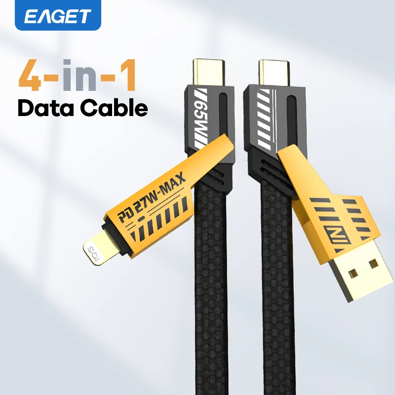 Eaget 고속 충전 케이블, 멀티 포트 다중 USB 충전 와이어 라인, 아이폰 15, 16, 안드로이드용, USB C타입 충전기 케이블, 4 in 1, 65W