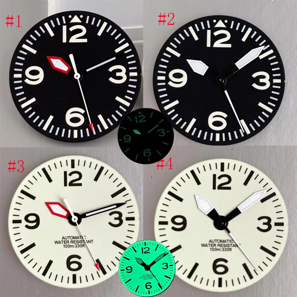 29mm Flieger Style Watch Dial with Hands Set Luminous Fit NH35 NH36 NH38 Miyota8215 8205 PT5000 ETA2824 Pilot Wristwatch Face