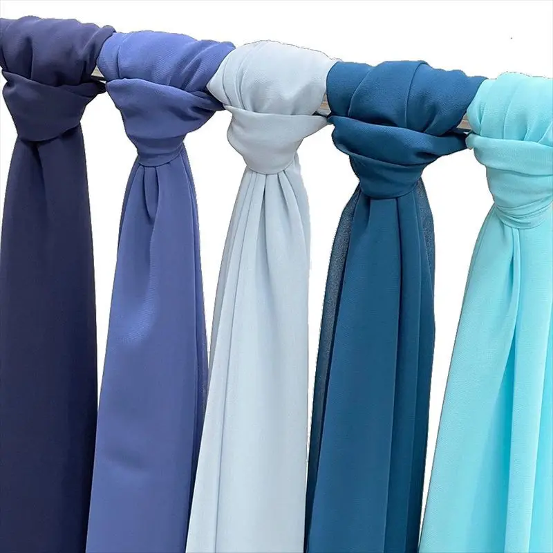 High Quality Pearl Chiffon Hijab Shimmer Muslim Fashion Scarf Women Long Solid Color Head Wrap Turban Islam Accessories Scarves